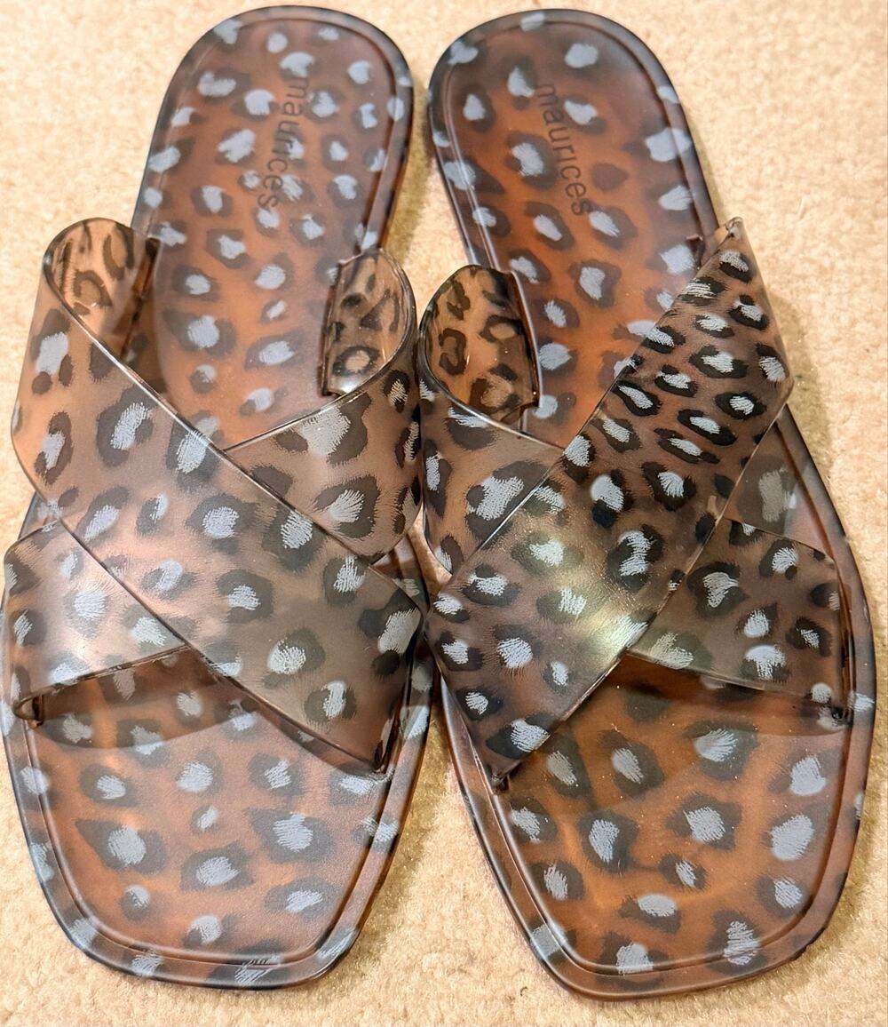 Maurices Leopard Print Clear Jelly Criss Cross Slide Sandals Women’s Size 6